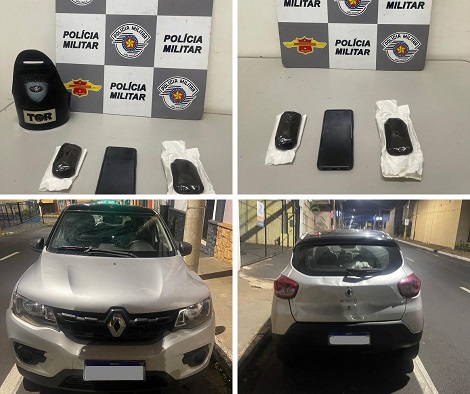 Veículo e drogas apreendidas